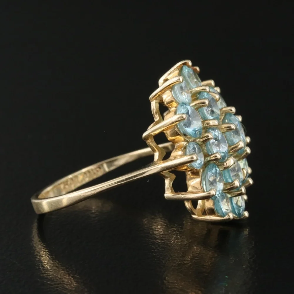 10K Natural Blue Zircon Cluster Ring - Size 7 - Picture 3 of 8